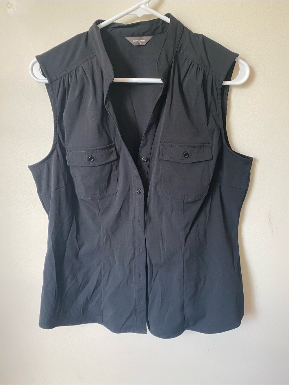 Denver Hayes Black Sleeveless Button-Down Utility Shirt